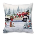 Merry Christmas peach skin pillowcase with Santa driving retro car and cute dogs - Santa Convertible Car Style (ZT435-2)