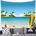 Cartoon tropical beach landscape wall tapestry for room decor featuring palm trees and sea - Cartoon Tropical Island Style (19) / 100x70(Peach Skin)