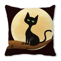 Halloween decorative square pillowcase featuring a cute black cat and full moon design - Cat on Branch Full Moon (28)