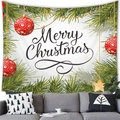 Kerst wandkleed met dennennaalden en gouden ornamenten boven een grijze bank - 100x70(Perzikhuid) / Witte Dennennaald Handgeschreven Tekst Stijl (7)