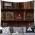Detail of the vintage bookshelf wall tapestry texture showing realistic leather book spines - 100cmx70cm / Style 4(4)