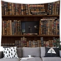 Detailed view of vintage bookshelf tapestry hanging above a sofa in a modern living room - 100cmx70cm / Style 3(3)