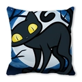Halloween pillow cover featuring a cute black cat and full moon on peach skin fabric - Yellow-eyed Black Cat (29)