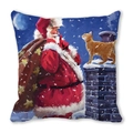 Christmas cushion cover featuring Santa Claus and orange cat in a snowy night scene - Santa Claus and Ginger Cat Pattern (9)