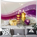 Christmas tapestry with glowing golden candles and gift boxes hanging above a grey sofa - 150x100(Peach Skin) / Purple Gold Candle Pine Branch Design (6)