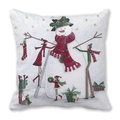 Christmas snowman throw pillow cover with hand-drawn winter scene and festive decor - 18x18 Inch / Children Decorating Snowman Cozy Scene Style (5)