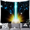 Detail of magical glowing book tapestry hanging above a modern sofa for wall decor - Lightning Magic Book (16)