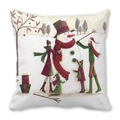 Merry Christmas snowman peach skin throw pillow cover with festive winter scene print - 18x18 Inch / Group Decorating Large Snowman Festive Scene Style (6)