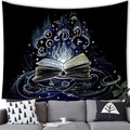 Detailed close-up of a magic book tapestry hanging over a sofa in a living room - Halloween Magic Book (15)