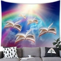 Detail of magical flying books tapestry with rainbow and galaxy sky in modern living room - Flying Books and Rainbow Clouds (14)