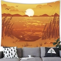Tapiz de pared de playa al atardecer con vista al lago colgado sobre un sofá moderno - Puesta de sol en el lago (2) / 150x100(Piel de Melocotón)
