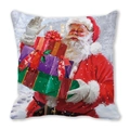 Christmas watercolor Santa Claus pillow cover with gifts on white peach skin fabric - Santa Claus Holding Gift Boxes Pattern (11)