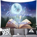 Macro view of fairytale galaxy book tapestry hanging above a modern living room sofa - Dreamy Fairy Tale Forest and Moon (8)