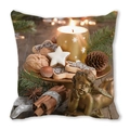 Christmas cushion cover featuring golden candles, angel statue, and pine branch pattern - Christmas Retro Angel (35)