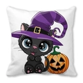 Halloween decorative pillow case with cute black cat in wizard hat and pumpkin design - Pumpkin Big Eye Cat (32)