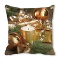 Detail of Christmas pillow cover with golden candles and pine branches print - Gold Christmas Celebration (34)