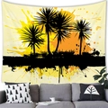 Detail of sunset beach wall tapestry with black palm silhouettes above a modern sofa - 100x70(Peach Skin) / Style 5