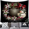 Kerst wandtapijt met sneeuwpop en winterbessen op zwarte stof voor wanddecoratie - 100x70(Perzikhuid) / Zwarte Bessen Sneeuwpop Feeststijl (15)