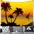 Sunset beach tapestry with palm trees and sailboat silhouette over a sofa - 100x70(Peach Skin) / Style 8