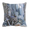 Detail view of nautical ocean themed pillow case with blue anchor and starfish prints - Ocean Nautical and Anchor (31)