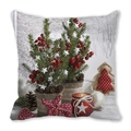 Merry Christmas peach skin pillow cover featuring trees, reindeer, and heart ornaments - Potted Pine and Elk (30)