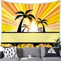 Tropical sunset tapestry with palm tree silhouette hanging over a modern grey sofa - 100x70(Peach Skin) / Style 10