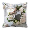 Detail of peach skin pillowcase with wedding floral wreath, candles, and rings print - White Rose Wreath and Rings (24)