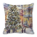 Detailed macro view of oil painting style Christmas market print on pillow cover - 45x45cm / Snowy Christmas Market / 33