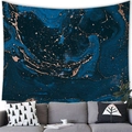 Blue liquid marble tapestry with gold ink splashes on soft brushed polyester fabric - 150x100(Peach Skin) / Deep Blue Ink