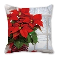 Christmas Peach Skin Pillow Case with Oil Painting Poinsettia and Snowy Window Scene - 45x45cm / Poinsettia by Snow Window / 26