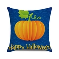 Halloween pumpkin cushion cover with Happy Halloween text on dark blue linen fabric - Dark Blue Orange Pumpkin Happy Halloween (31)