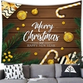Kerst wandkleed met houtnerf achtergrond en klassieke feestelijke elementen - 100x70(Perzikhuid) / Vintage Houtnerf Achtergrond Feeststijl (14)