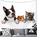 Wall tapestry featuring watercolor bulldog, kitten, and hamster for home decor - 9 / 100x70(Peach Skin)