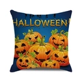 Square Halloween cushion cover with orange pumpkin pattern and Happy Halloween text - Dark Blue Gradient Jack-O-Lantern Text (32)