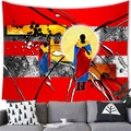Vibrant African abstract wall tapestry featuring red tribal silhouettes over a modern sofa - Red Background Tribal Color Block Style (1) / 100x70(Peach Skin)