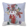 Merry Christmas peach skin pillowcase with watercolor style holiday stocking illustration - 18x18 Inch / Christmas Stocking with Gifts Style (9)