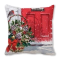 Merry Christmas peach skin pillow cover with robin bird and winter scene painting - 45x45cm / Red Door and Robin Basket / 21