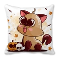 Halloween pillow cover featuring a cute cartoon brown cat with pumpkins and bats - Brown Cat and Skull (34)
