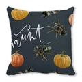 Detail of Halloween pillow fabric texture with haunt text, pumpkin and spider prints - Pumpkin Spider Style (6)