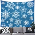 Blauw Kerst wandkleed met witte sneeuwvlokken voor decoratie in de woonkamer - 100x70(Perzikhuid) / Donkerblauwe Achtergrond Witte Sneeuwvlok Stijl (18)