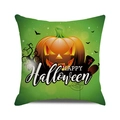 Halloween cushion cover with cartoon pumpkin and bats on a green background - Bright Green HAPPY Halloween Pumpkin (33)
