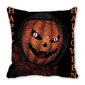 Macro detail of Halloween pillow case with orange pumpkin grin and Happy Halloween text - Vertical Happy Halloween Style (11)