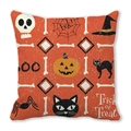 Close-up of Halloween peach skin pillow cover with orange pumpkin and ghost pattern - Orange Halloween Icons Style (16)