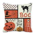 Close-up of Halloween peach skin pillow cover showing fiber texture and festive collage design - Halloween Collage Style (15)