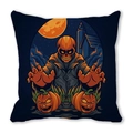 Detailed close-up of Halloween peach skin pillow cover with pumpkin and skeleton print - Hand-painted Skeleton Pumpkin Style (17)