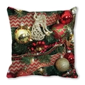 Square Christmas pillowcase with festive tree print featuring red and gold ornaments - Christmas Tree Style (1)