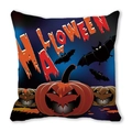 Detail of Halloween pillowcase with orange bloody text, black bats, and pumpkins - Dripping Blood Halloween Pumpkin Style (20)