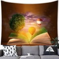 Tapisserie livre magique avec galaxie onirique, arbres et montgolfières pour mur - 1 / 200x150(Peluche Courte)