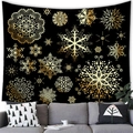 Kerst wandtapijt met gouden mandala sneeuwvlok patronen op zwarte geborstelde stof - 100x70(Perzikhuid) / Zwarte Achtergrond Gouden Sneeuwvlok Stijl (17)