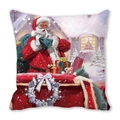 Christmas pillow cover featuring Santa Claus oil painting design with gift boxes and wreath - Santa Claus Shushing with Gift Pile Pattern (16)